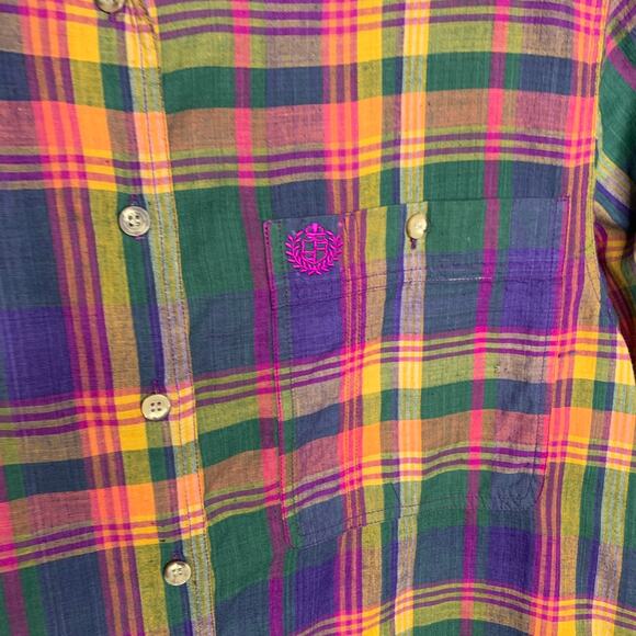 Liz Claiborne Bright Plaid Cotton 80s 90s Shirt Sz 14 Large - Picture 8 of 8